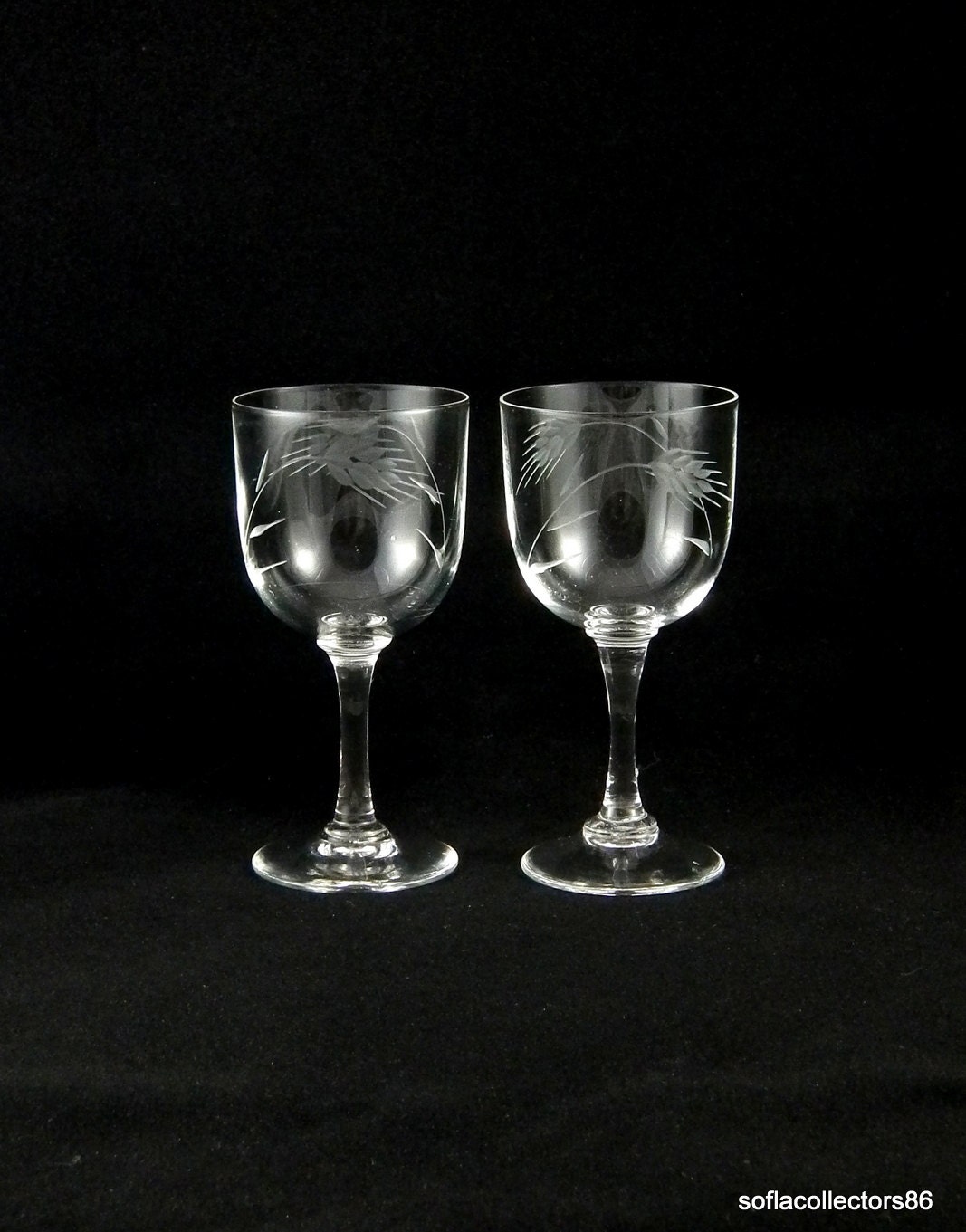 Sherry Glasses or Port Wine Glasses with Gray Cut Wheat