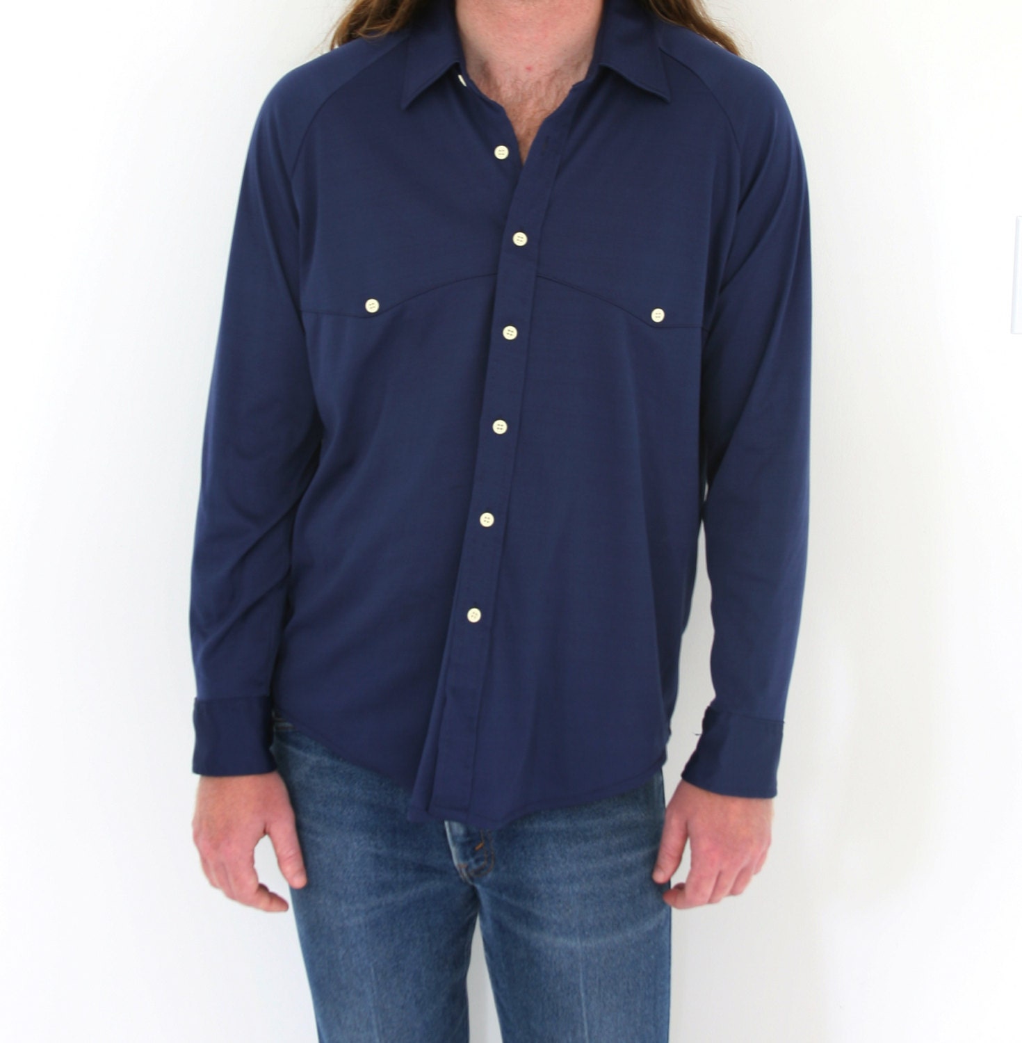 Vintage Men’s Navy Blue Shirt Long Sleeve Vintage 70s – Haute Juice