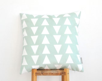 Mint Decorative Pillow, Geometric Kids Pillow, Modern Kids Pillows, Nursery Pillow, Throw Pillow, Triangle Pillow 16" x 16"