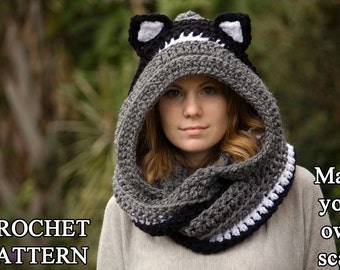 Ears, hooded pattern scarf Animal  Scoodie, PATTERN  with Scarf,  Scarf Cat Cat scoodie Scarf Hooded