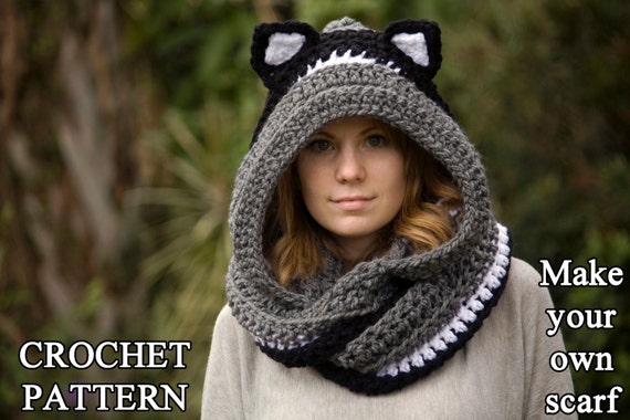 cat scarf hooded Scarf, PATTERN ears pattern  Ears Scarf with CROCHET Hooded  with Scoodie,  Cat Cat