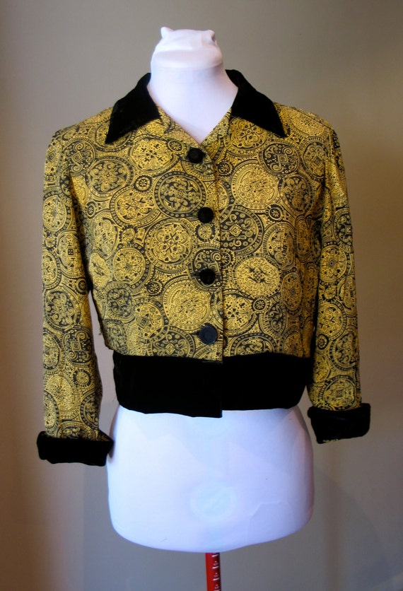 Vintage 1940s Rayon Yellow Paisley Blouse/Jacket