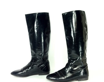 Tall Leather Riding Boots 9.5 - Black Knee High Equestrian Boots 9.5 - Italian Leather Riding Boots 9.5