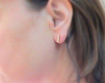 Gold Bar Earrings - tiny gold bar studs, Tiny 14k gold filled line earrings, Gold line studs, Gold tube earrings.