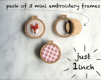 Miniature embroidery hoop frames - Pack of 3 x 1" inch wide - The world's smallest!