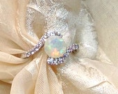 Opal Bypass Ring or Engagement Ring Handmade Jewelry