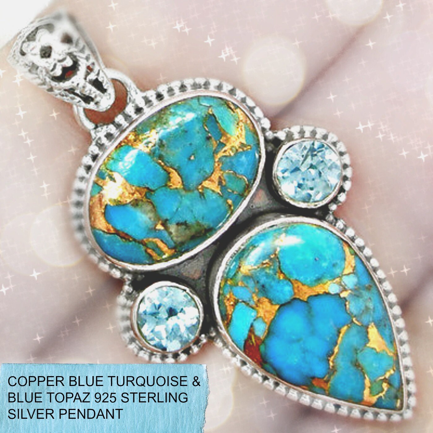 Copper Blue Turquoise & Blue Topaz 925 by angelinayamazaki on Etsy