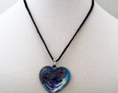 Adjustable Braided Cord Necklace with Blue Stained Glass Heart Pendant