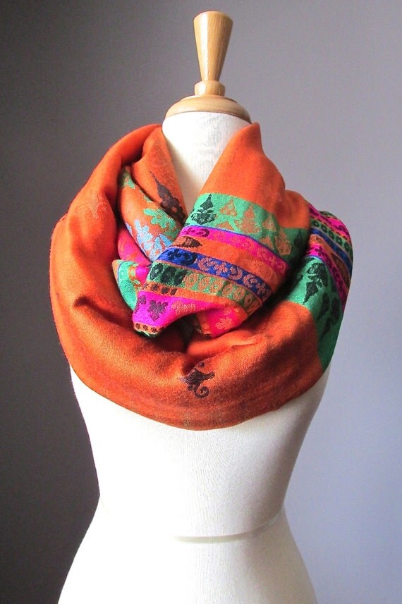 Orange infinity scarf pashmina scarf ethnic by ScarfObsession