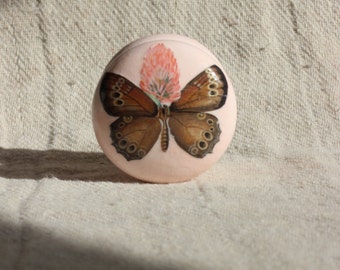 cabinet knobs, shabby chic furniture, decoupage furniture, pale pink dresser knob, pink decor, pink butterfly, knobs, drawer pull, pink knob