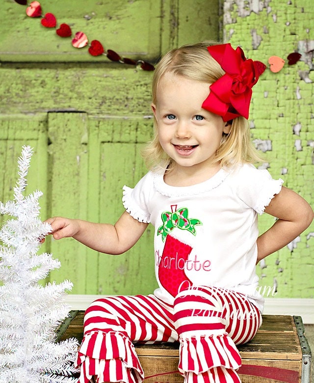 Girls Stocking Ruffle Pant Outfit Christmas by OhSewGlamBoutique