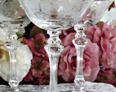 Tiffin Cherokee Rose Tall Sherbet/Champagne Glasses Stem 17403 - SET OF 9 - Dated 1941 to 1966