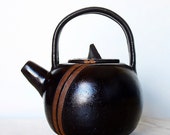 Teapot Ceramic small black striped handmade pot