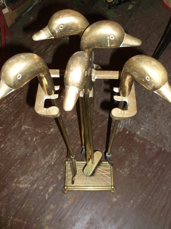 Brass Duck Head Fireplace Tool SetVintage by ChixCoopAntiques