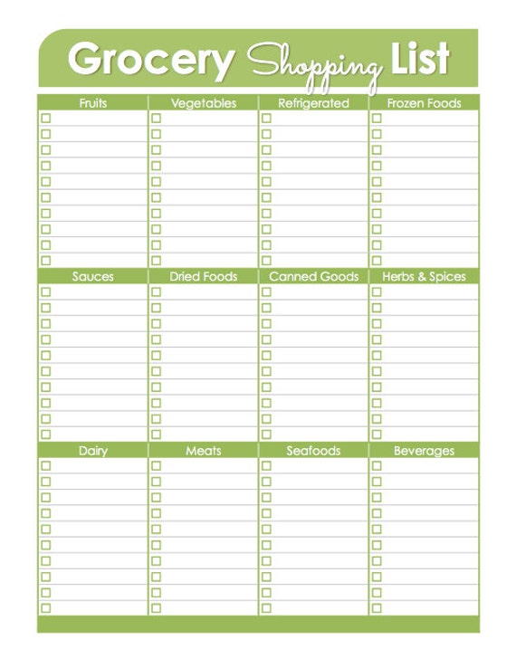 Grocery Shopping List Printable Document by FreshandOrganized