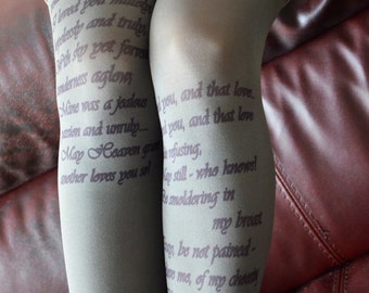 Text Printed Tights , Poetry Tights , Literature Fashion Tights , Poem Tights