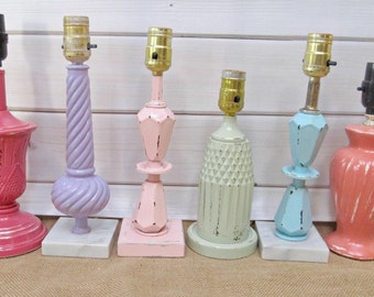 Lamps, Table Lamp, Shabby Chic Baby Nursery Decor, Marble Brass Cut Glass Pink Blue Lighting
