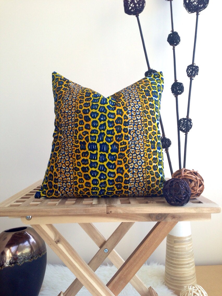 Two 16 x16 African Print Pillows Decorative Pillows by