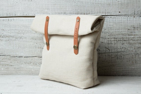 Personalized lunch bag for school work. Natural canvas cream color ...