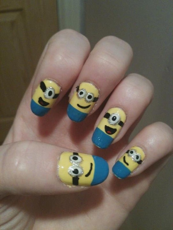 Despicable Me Minion Nail Art False Fake Acrylic by TheRetroCity