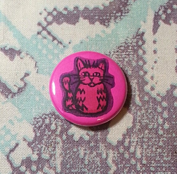 Kitty Cat Neon Pink Button or Magnet | Pinback Buttons For The Proletariat