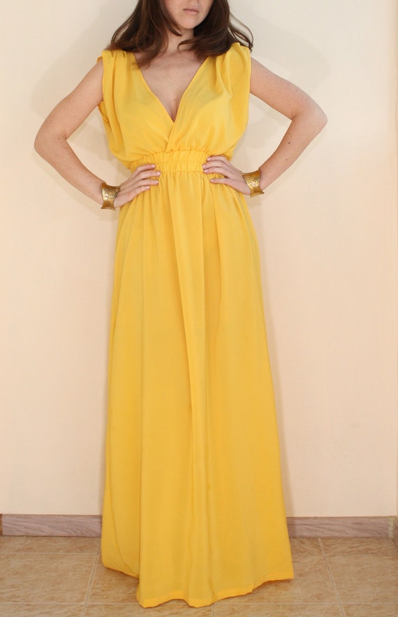 Items similar to Yellow Dress Maxi Dress Chiffon Dress Party dress ...
