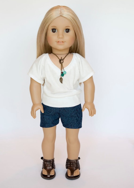 American Girl Doll textured denim shorts - blue