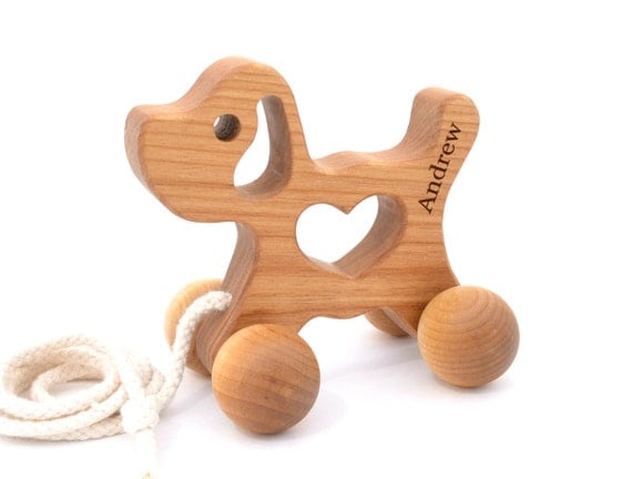 Personalized Wooden Pull Toy Puppy Natural Baby by ...