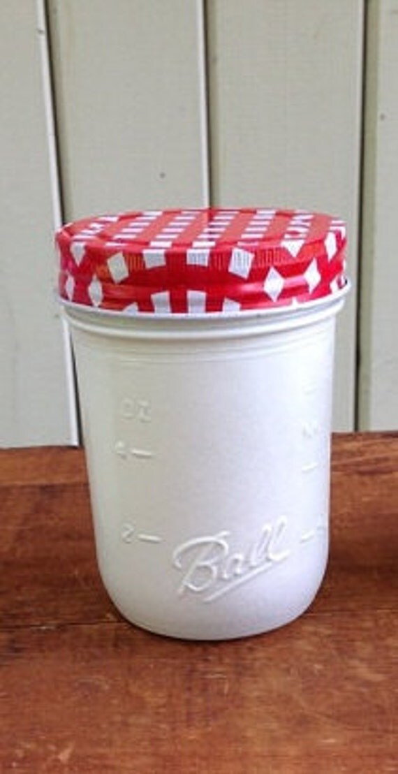 Items similar to vintage style red white gingham check canning jar lids
