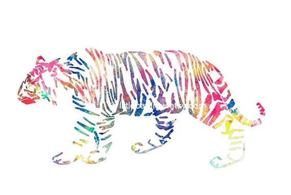 Abstract Geometric Tiger Rainbow Animal Art by Littlecatdraw