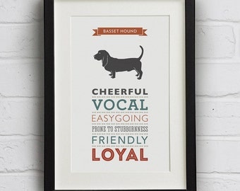Basset Hound Dog Breed Traits Print - Great Gift for Basset Lovers!