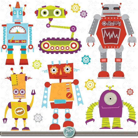 Robots Clipart Pack CUTE ROBOTS digital clip art