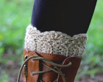 Tan Shell Stitch Crochet Boot Cuffs