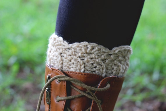 REDUCED! -- **SUMMER SALE!!!** Tan Shell Stitch Crochet Boot Cuffs