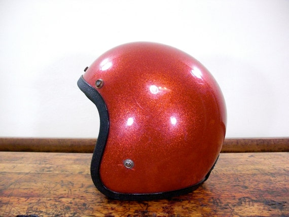 Vintage Motorcycle Helmet Red Glitter Bomb Helmet Seaway