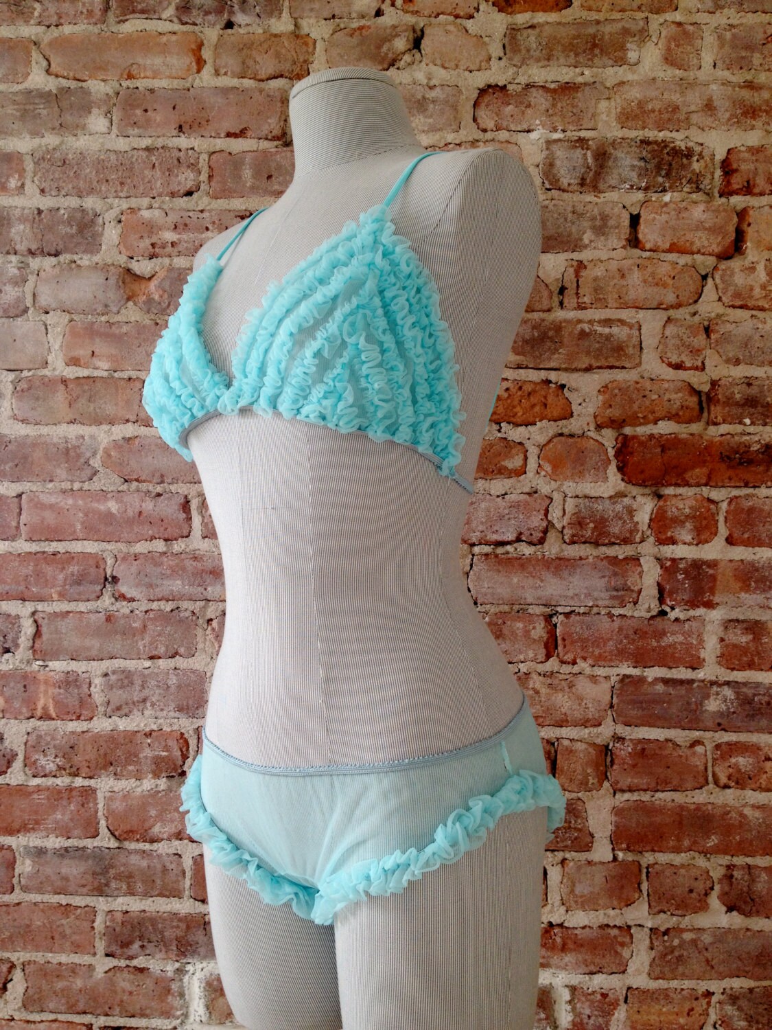 Size S - Bikini Lingerie Set - Austin Powers - 1960s Bikini Panities - Cute Undies - Sheer Ruffle Panties
