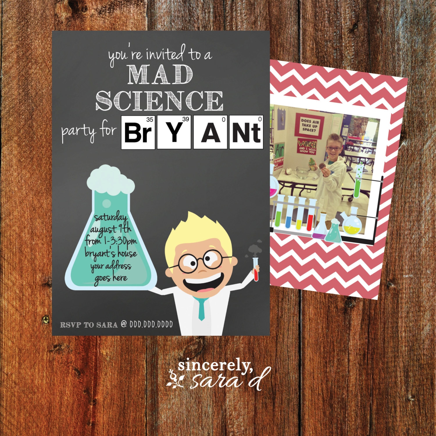 Mad Science Birthday Invitation Front & Back by sincerelysarad