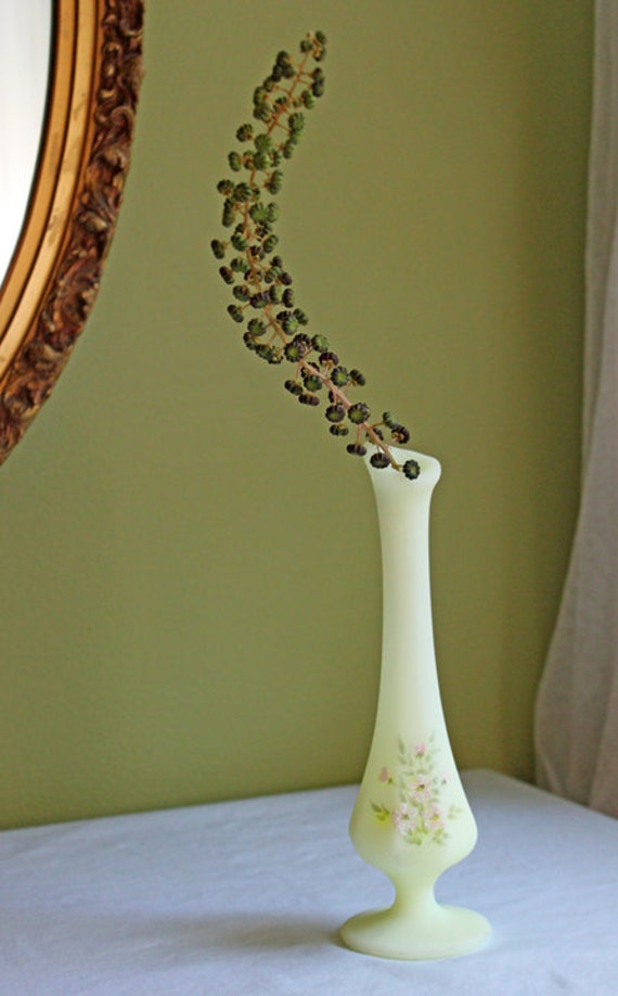 Fenton Vase. Satin Light Green Fenton Milk Glass Swung Bud