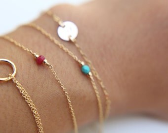 Dainty Bracelet with tiny Gem stone - Sterling silver and Gold filled EB009