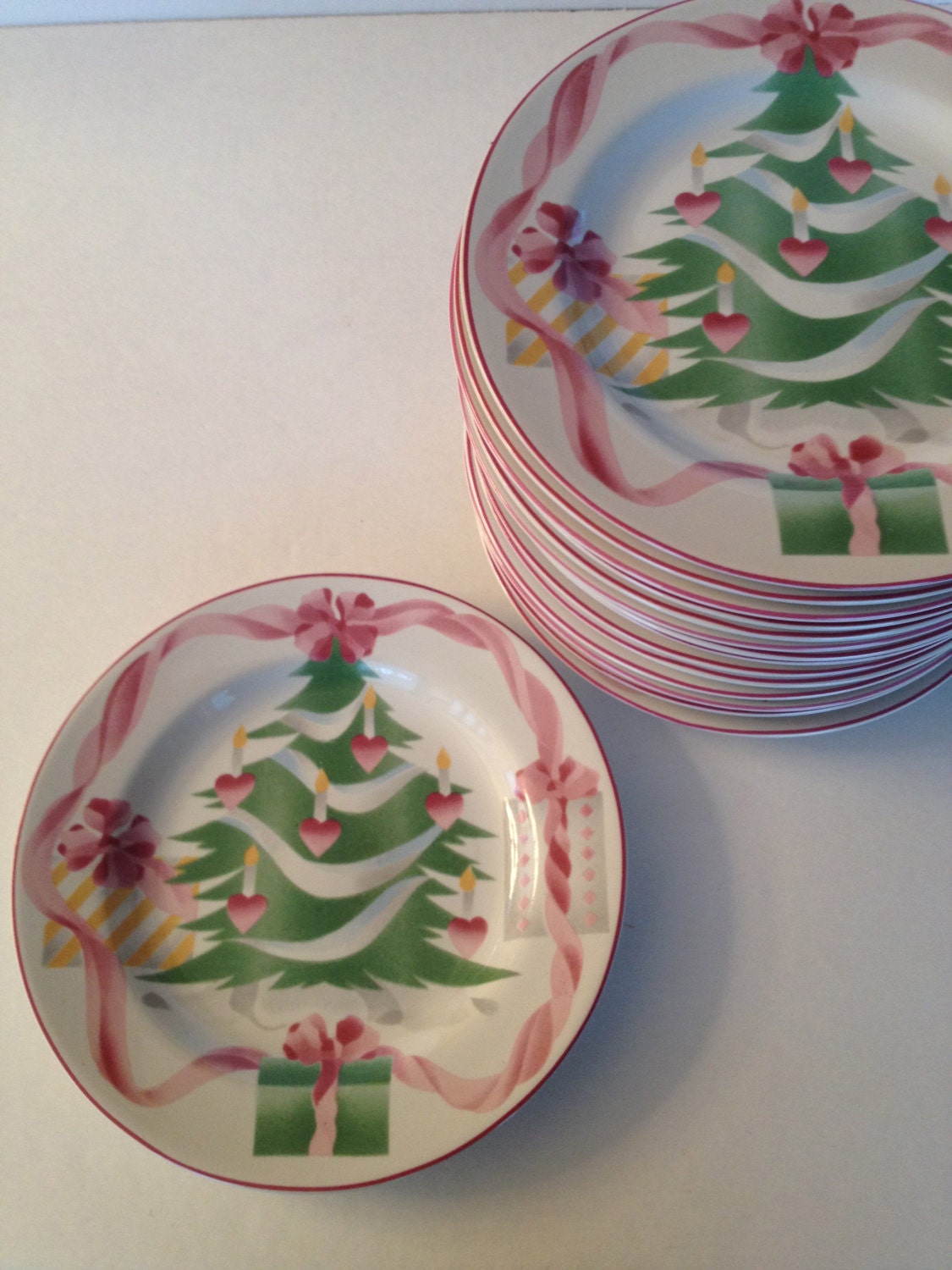 Christmas Salad Plates in Green Pink by Sango 10 Available