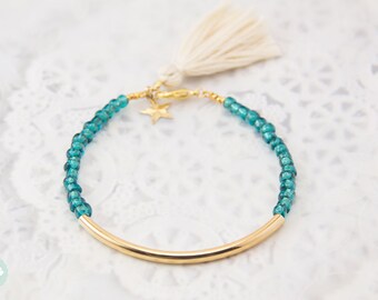 Gold tube bracelet, Beaded Bracelet, beaded bangle, tassel bracelet, Friendship bracelet, seed bead bracelet, seed beads bangle, clear bead