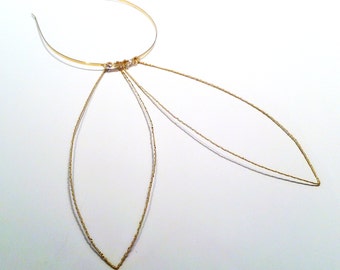 Oversized Gold Side Bunny Ears, Glamourous Wire Rabbit Ears Headband With Swarovski Elements, Bachelorette Accessory, Sexy Burlesque Prop