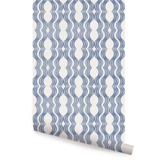 Wave Navy Peel & Stick Fabric Wallpaper by AccentuWall on Etsy