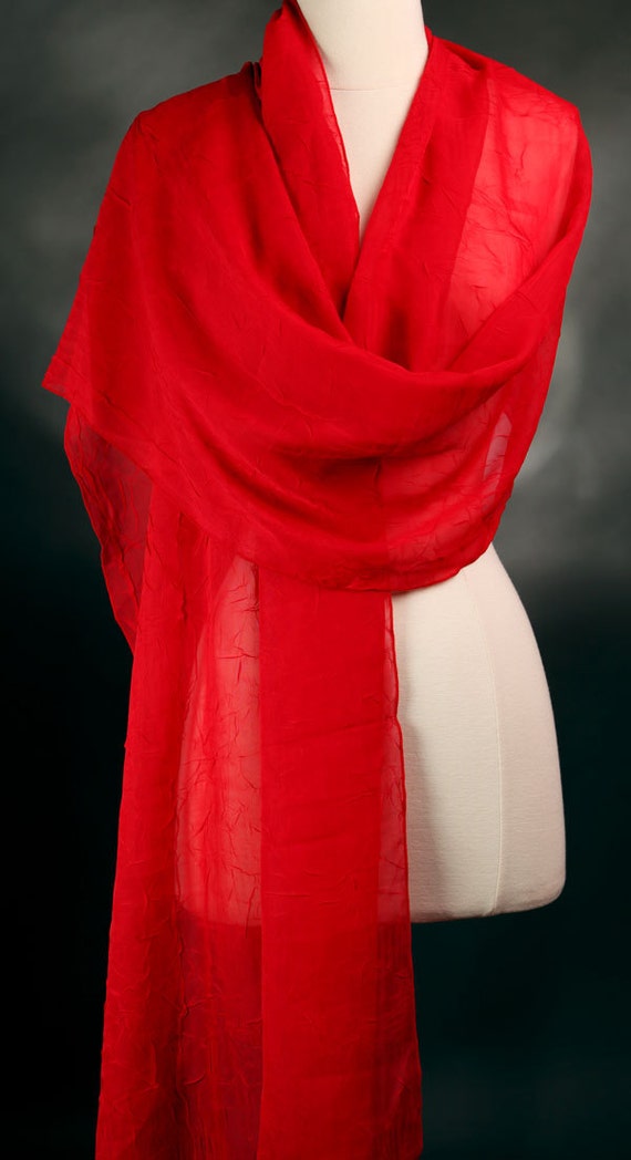 Red Scarf Long Scarves Elegant Scarf Evening Scarf Textured