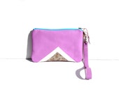 Leather Wristlet // Art Deco // Bridesmaid // Iphone Purse Bag // Purple Reptile Pink Leopard Geometric // Wedding // Wallet