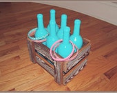 Rustic Ring Toss Game,aqua,reclaimed barn wood,carnival circus birthday party,rustic wedding,kids game,childrens game,childrens activity