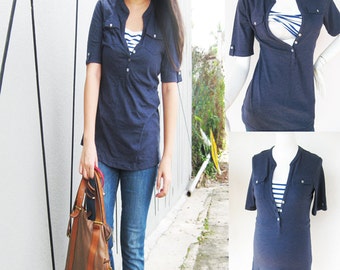 Maternity Clothing/ SARA Nursing Top Breastfeeding Shirt / Nursing Clothes NEW Maternity Clothing/ NAVY Pregnancy Nursing Tops