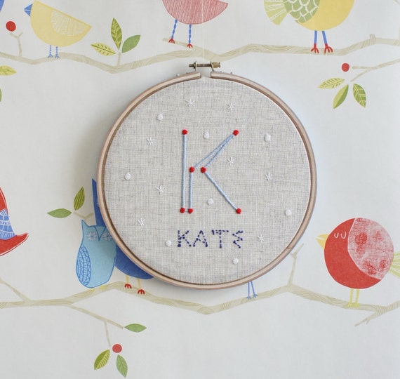 Zodiac embroidery hoop art baby name kate handmade original Zodiac embroidery hoop art baby name kate handmade original