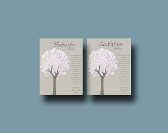 Baptism gift for GODPARENTS - Godparents gift - Personalized gift for Godmother and Godfather - Gift from Godchild - print set - TREE