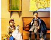 Vintage Boy And Girl In Saint Louis San Francisco RR Waiting Room United States Travel Poster Print Digital Download Printable Image Instant